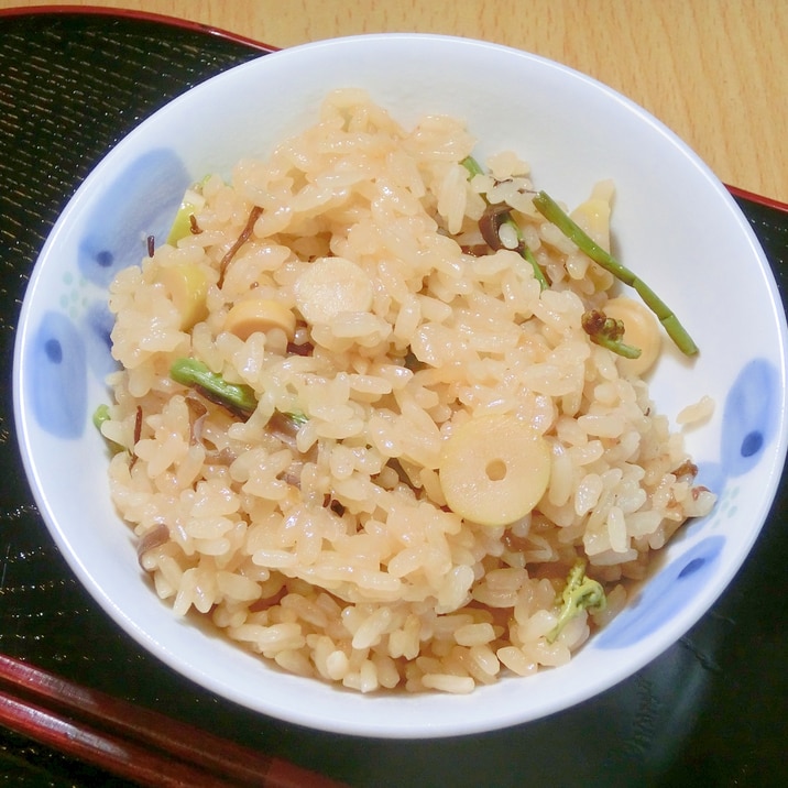 炊飯器で簡単。山菜おこわ